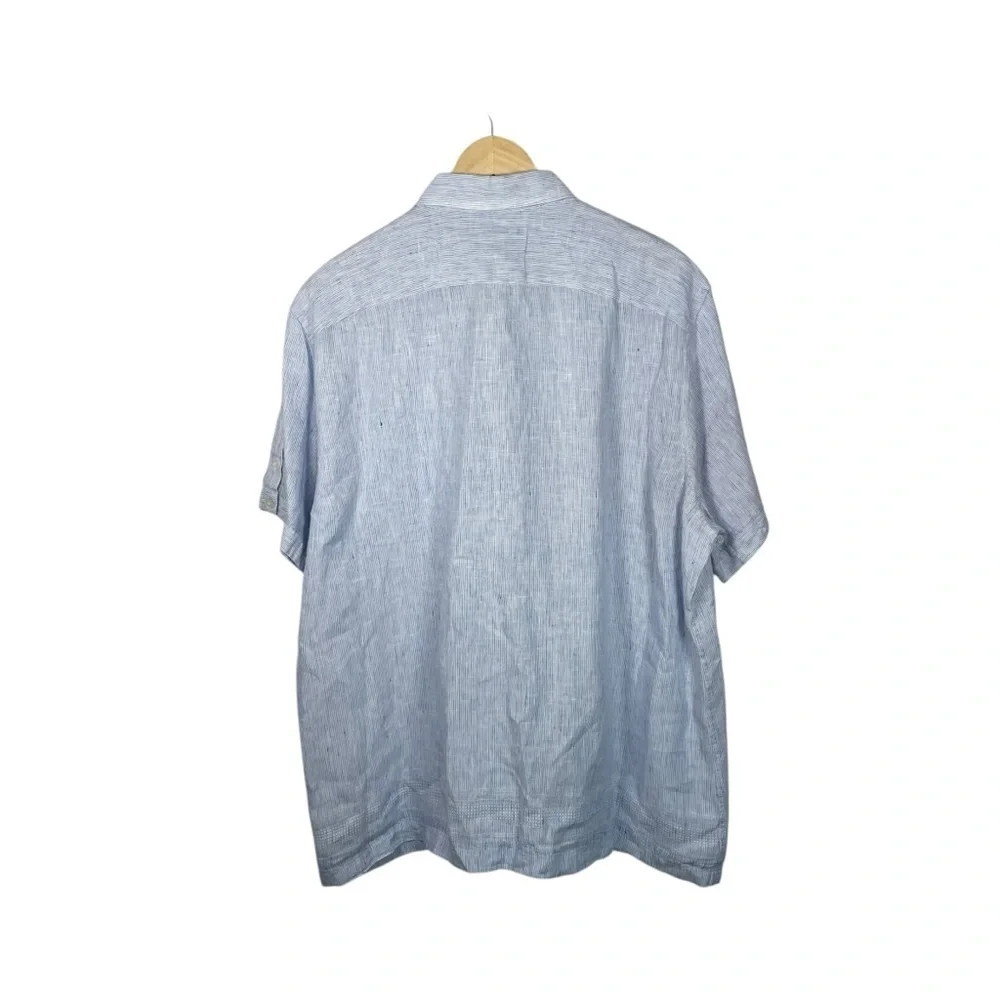 NWOT Baird McNutt Men’s Murano Short Sleeve Linen Shirt Blue/White Size XL
